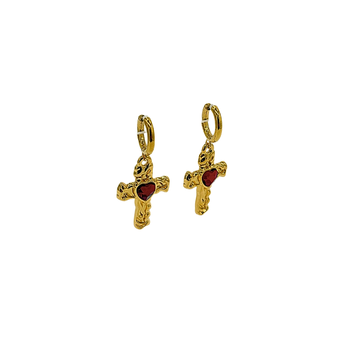 Heart of Glass Cross Earring