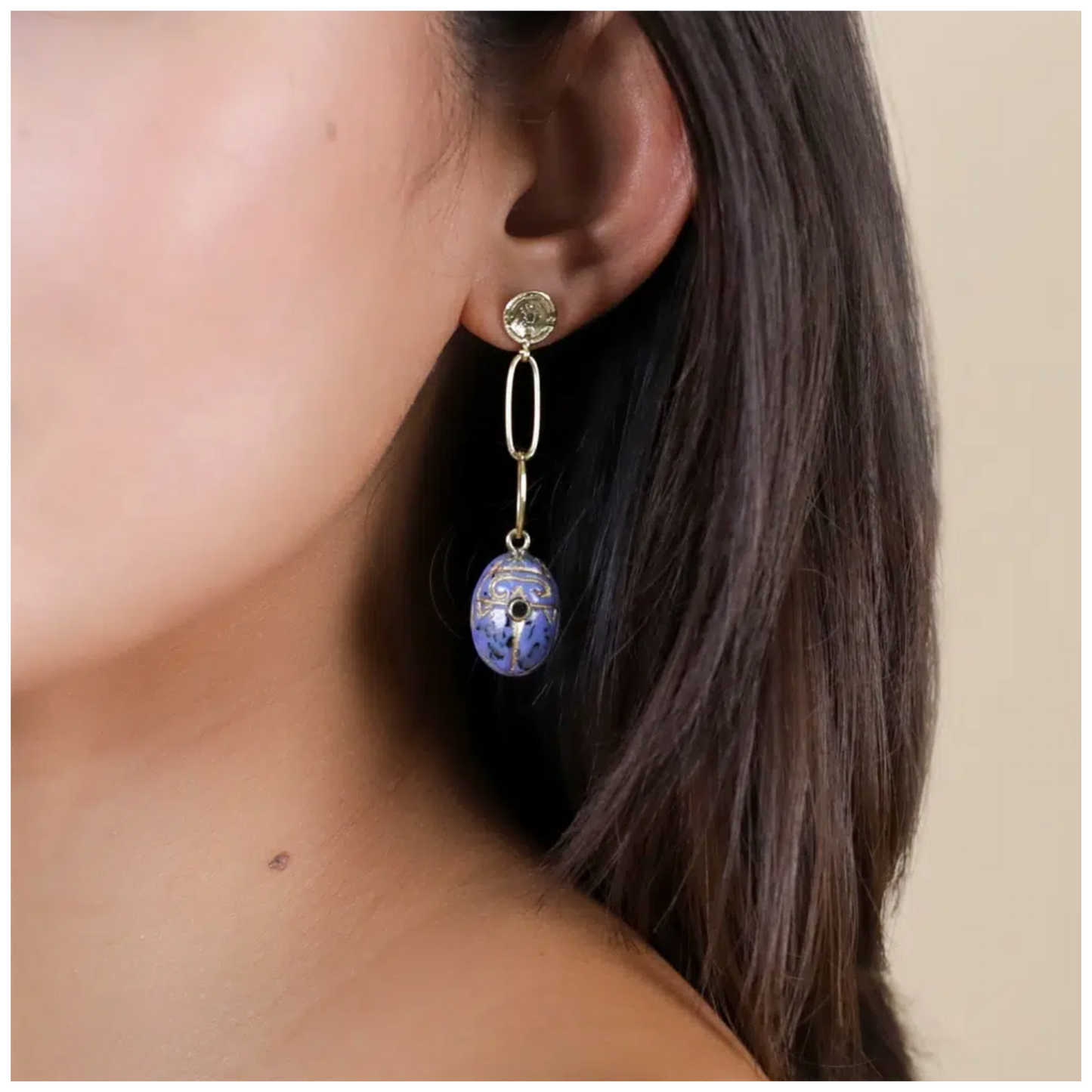 Blue Scarab Drop Earrings