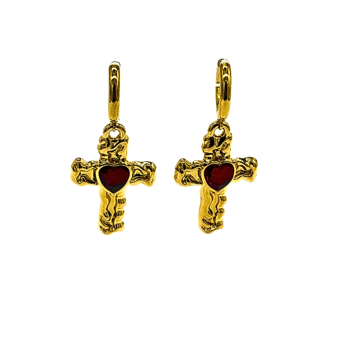 Heart of Glass Cross Earring