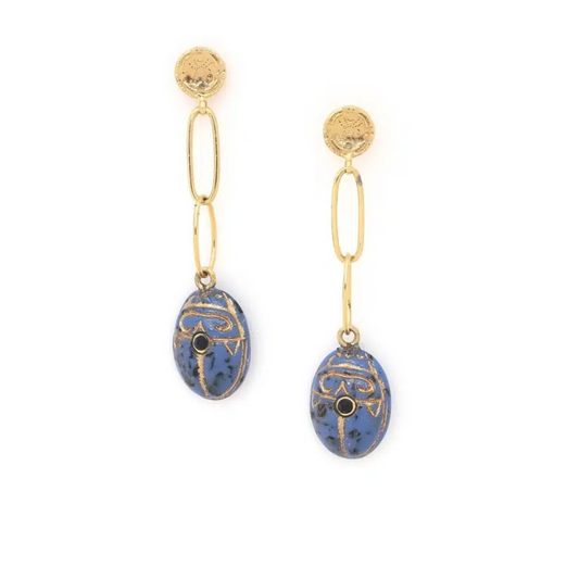 Blue Scarab Drop Earrings