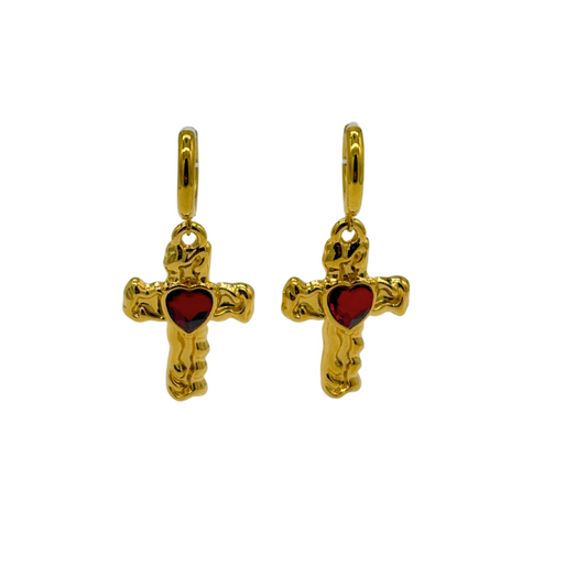 Heart of Glass Cross Earring