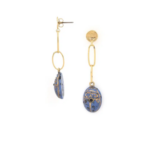 Blue Scarab Drop Earrings
